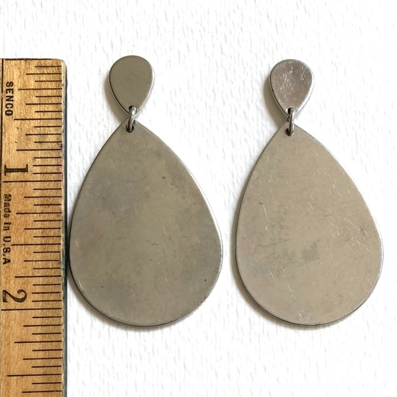 earrings studs hanging 2 ¼" mod silver shiny BIG teardrops 0.7oz total weight - Picture 6 of 7